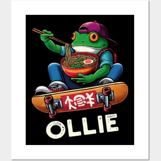 Frog Skateboarder With Ramen, Ollie Skateboard Posters and Art